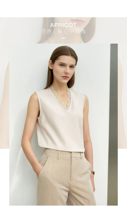 Women’s Office Blazer Set – Lace V-Neck Top & High Waist Pants