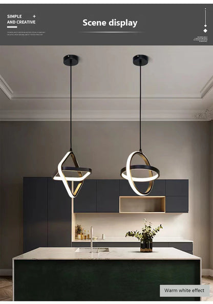Modern Black LED Pendant Light – Dining & Bedroom Chandelier Lamp