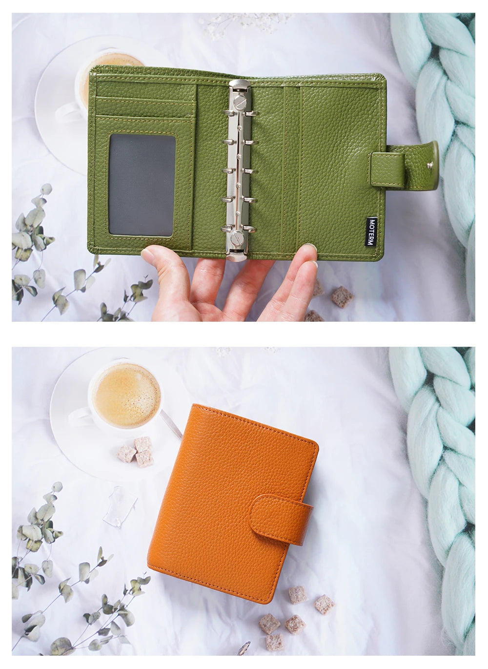 A8 / M5 Mini Rings Planner – Pebbled Grain Cowhide Leather Organizer