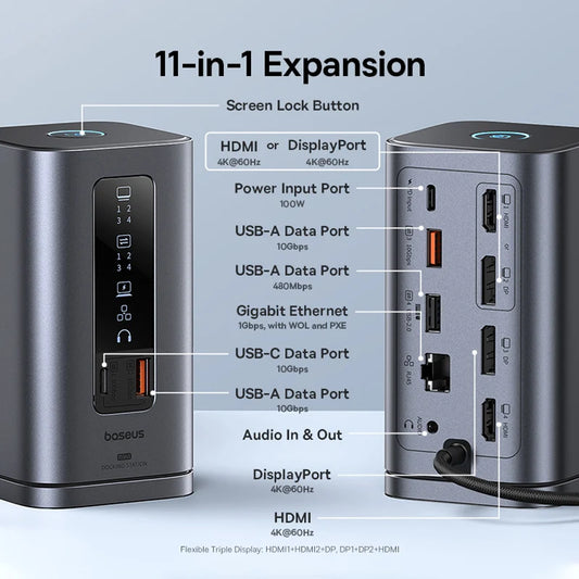 USB-C 11-in-1 Hub – 4K HDMI, DP Triple Display, 100W PD Dock