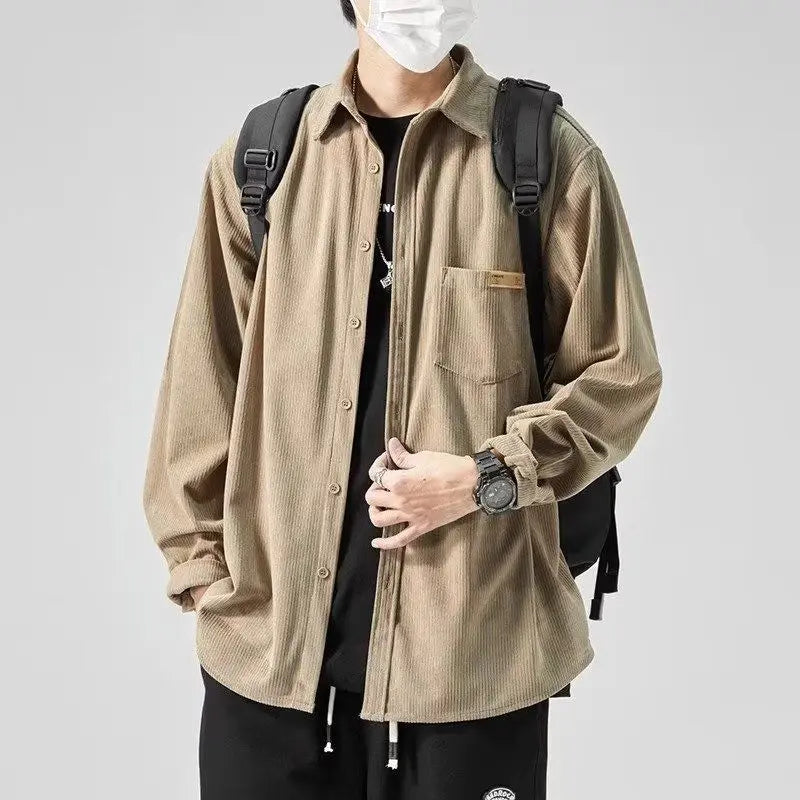 Men’s Loose Corduroy Shirt – Casual Thick Long Sleeve Top