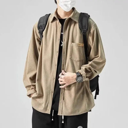 Men’s Loose Corduroy Shirt – Casual Thick Long Sleeve Top