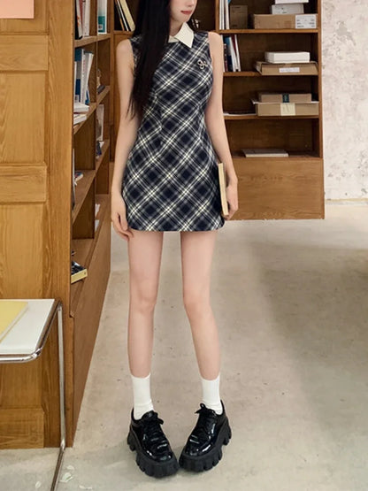 Women’s Summer Sweet Plaid Sleeveless Dress – Elegant Sexy Lace Dress
