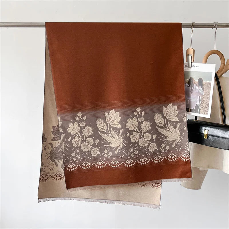2024 Floral Cashmere Scarf – Warm Winter Pashmina Shawl Wrap