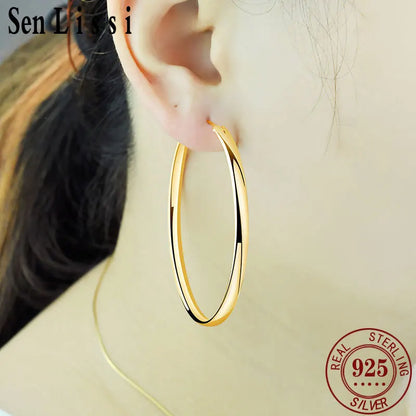 18K Gold Plated Hoop Earrings – 925 Silver, 3–7cm Size Options