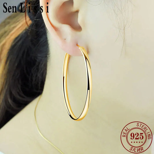 18K Gold Plated Hoop Earrings – 925 Silver, 3–7cm Size Options