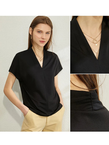 Women’s Classic V-Neck Short Sleeve T-Shirt – Casual Solid Stretch Top