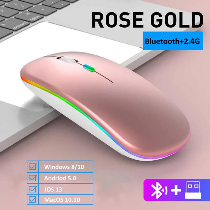 LED Wireless Bluetooth Mouse – USB Rechargeable RGB Silent Mouse