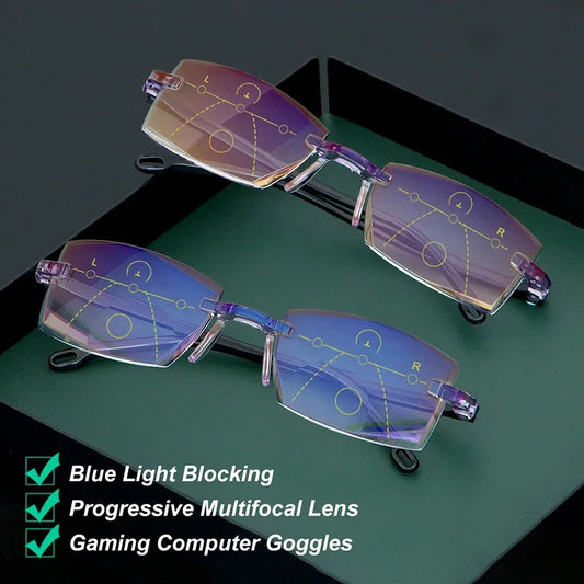 Bifocal Blue Light Blocking Reading Glasses – Rimless Multifocal Eyewear for Men & Women