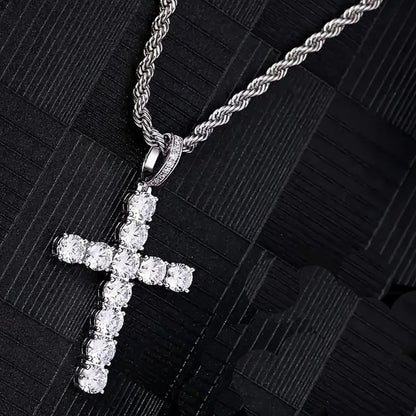 Unisex Gold Iced-Out Hip Hop Cross Pendant Necklace – Statement Chain