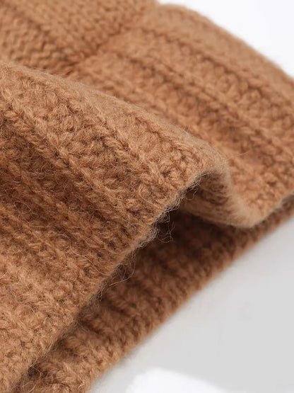 Thick Knitted Wool Beanie – Warm Solid Color Winter Hat