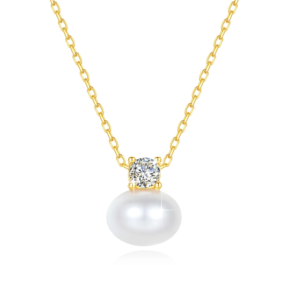 18K Gold Pearl Necklace with Moissanite Stone – Luxury Pendant