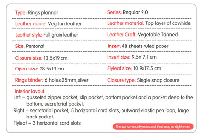 Full Grain Leather Planner with Rings – Personal Size Organizer