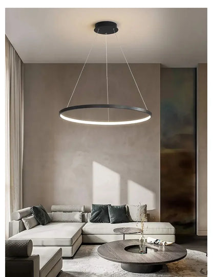 Modern Round LED Pendant Light – Black/White Minimalist Chandelier