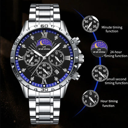 43mm Stainless Steel Men’s Quartz Watch – Diamond Night Glow