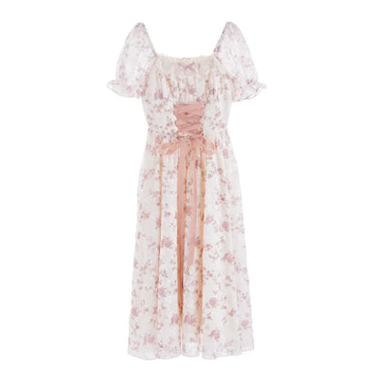 Women’s Summer Lace Fairy Dress – Square Collar Floral Princess Dress
