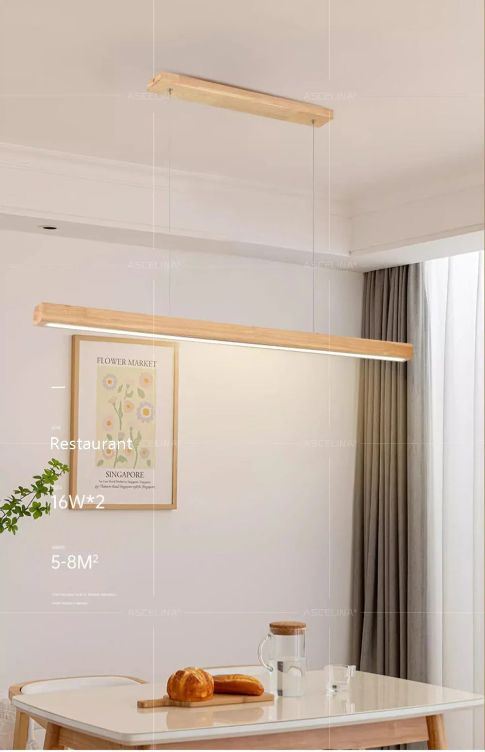 Nordic Wood LED Pendant Light – Long Strip Dining Table Fixture