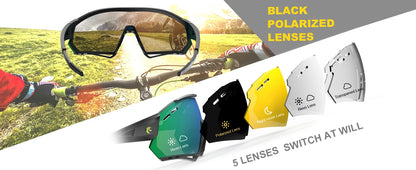 5-Lens Polarized Cycling Glasses – UV Protection Sports Eyewear