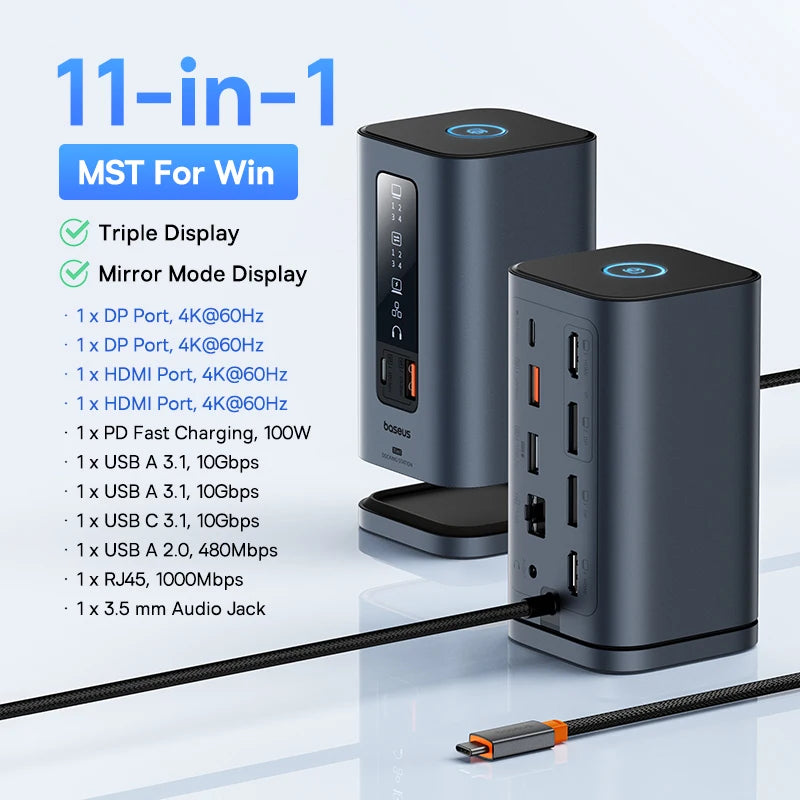 USB-C 11-in-1 Hub – 4K HDMI, DP Triple Display, 100W PD Dock
