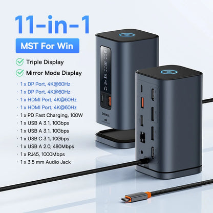 USB-C 11-in-1 Hub – 4K HDMI, DP Triple Display, 100W PD Dock