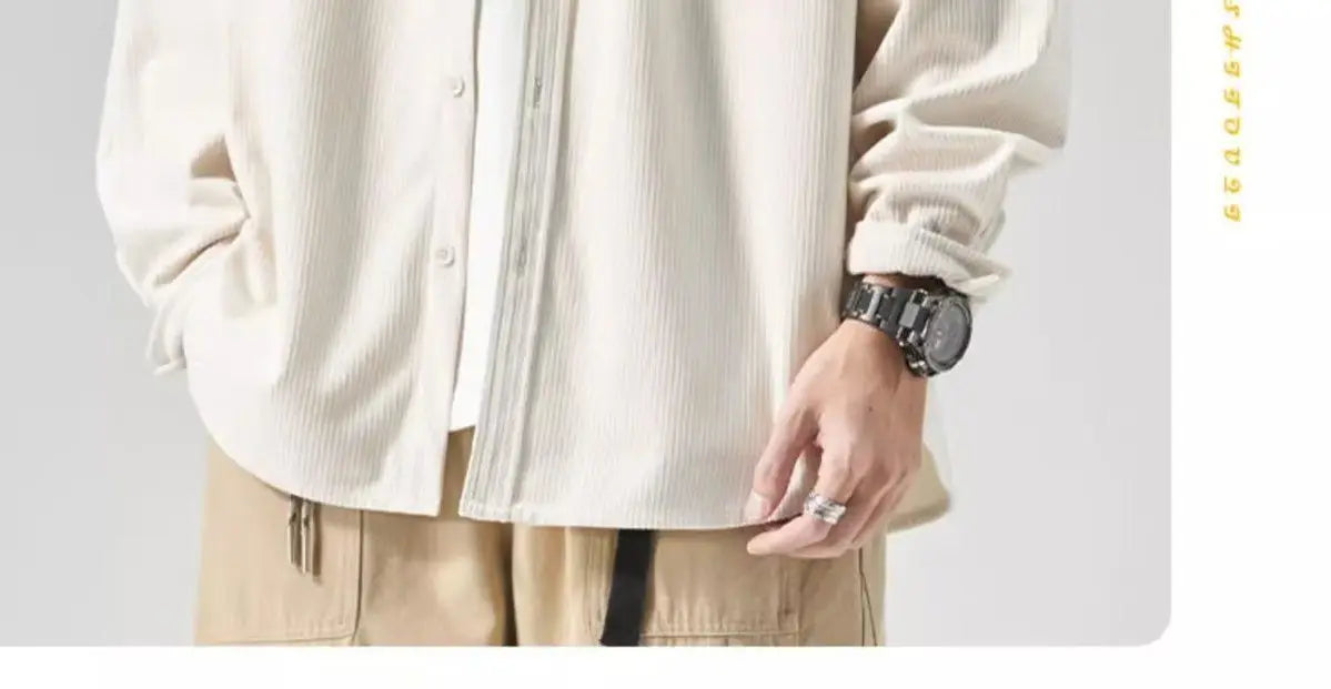 Men’s Loose Corduroy Shirt – Casual Thick Long Sleeve Top