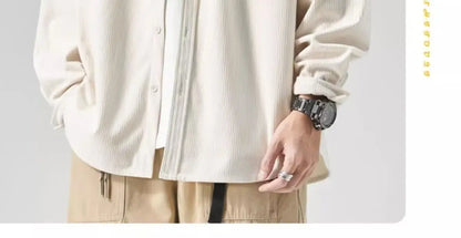Men’s Loose Corduroy Shirt – Casual Thick Long Sleeve Top