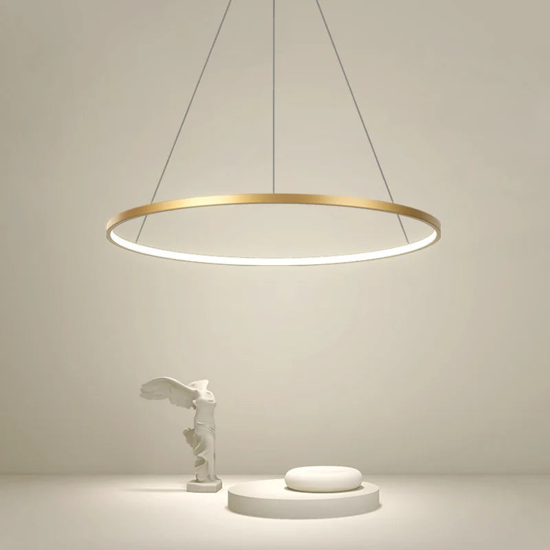 Modern Round LED Pendant Light – Black/White Minimalist Chandelier