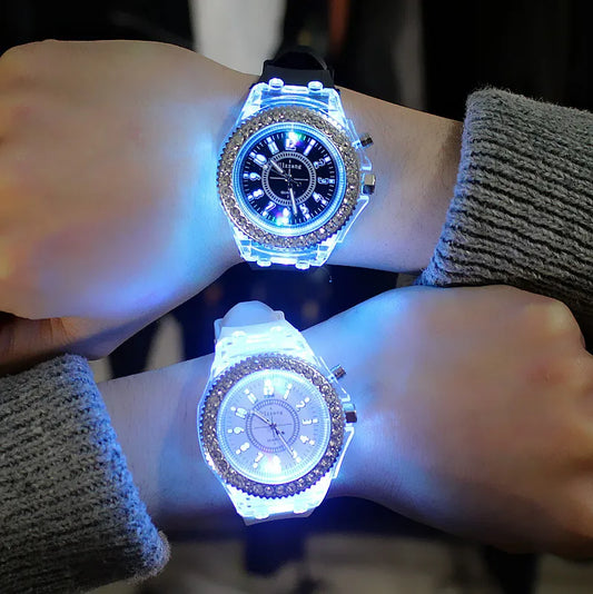 LED Flash Luminous Watch 7-Color Light Unisex Jelly Wristwatch