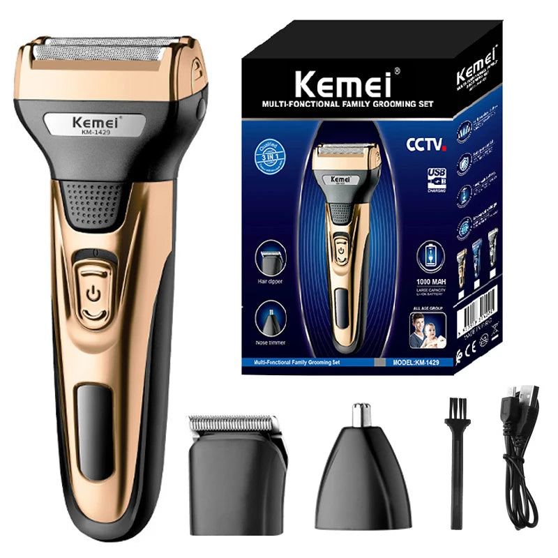 Kemei 3-in-1 Electric Shaver Kit – Beard, Nose & Hair Trimmer