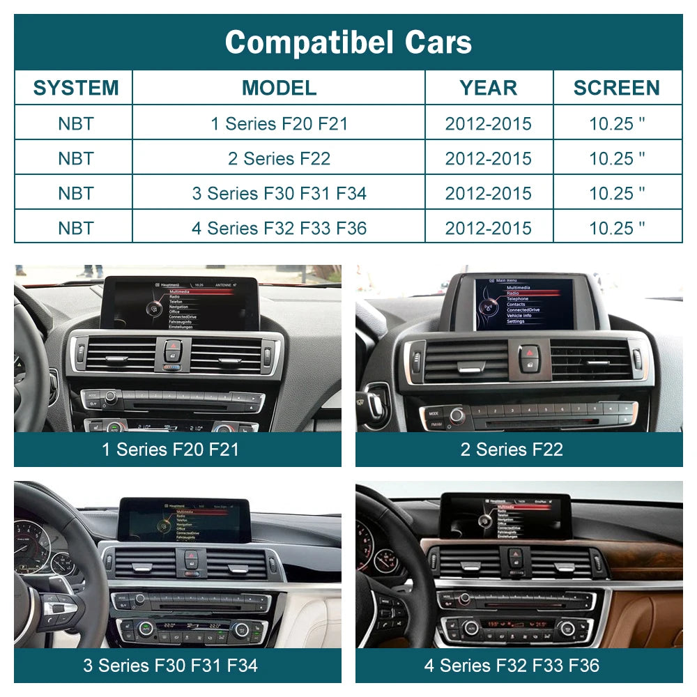 شاشة CarPlay لاسلكية مقاس 10.25 بوصة/12.3 بوصة لسيارات BMW الفئة الأولى إلى الرابعة (F20-F33)