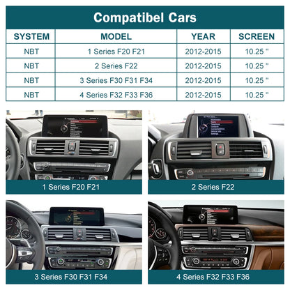 شاشة CarPlay لاسلكية مقاس 10.25 بوصة/12.3 بوصة لسيارات BMW الفئة الأولى إلى الرابعة (F20-F33)