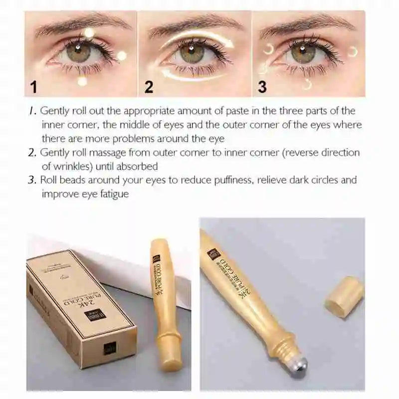 24K Gold Eye Roller Cream – Hydrating, Anti-Dark Circles, 15ml