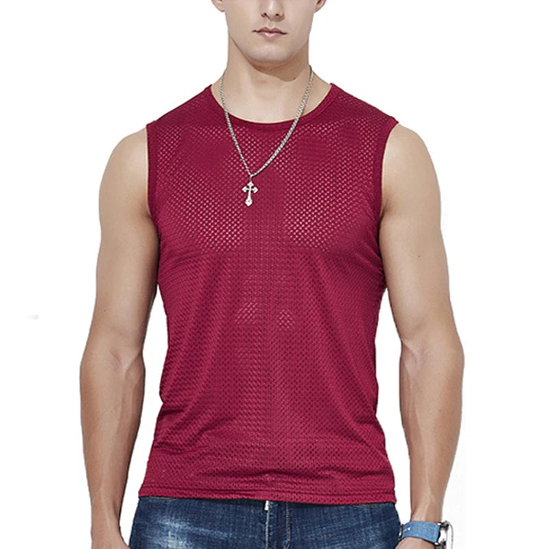 Men’s Ice Silk Mesh Tank Top Bodybuilding Fitness Vest