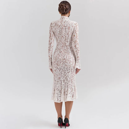 Women’s Elegant Lace Bodycon Dress – Long Sleeve Fishtail Evening Dress
