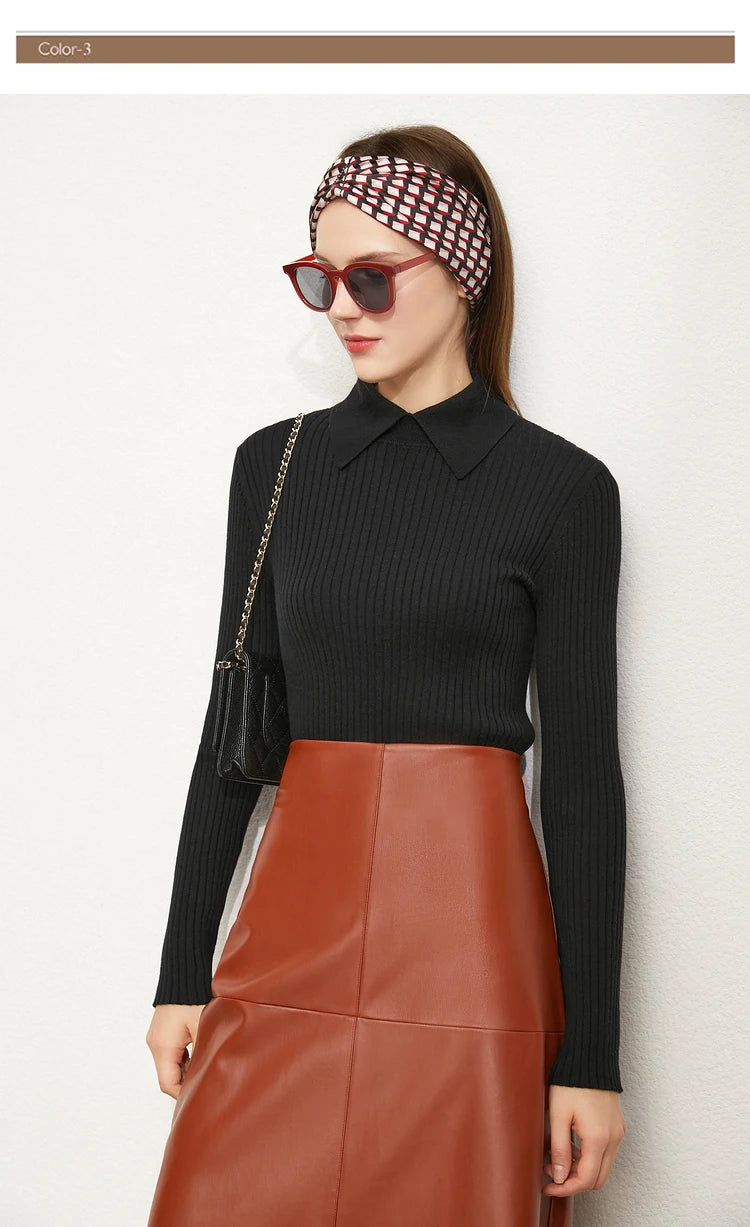 Women’s Slim Fit Striped Sweater – Autumn Office Basic Knitted Top