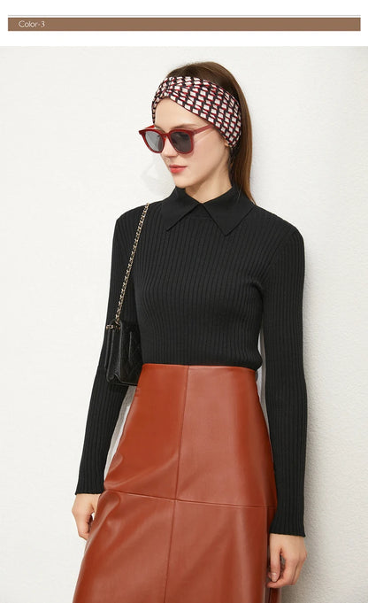Women’s Slim Fit Striped Sweater – Autumn Office Basic Knitted Top