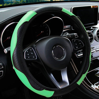 PU Carbon Fiber Leather Steering Wheel Cover 14.5–15 Inch Car Accessory