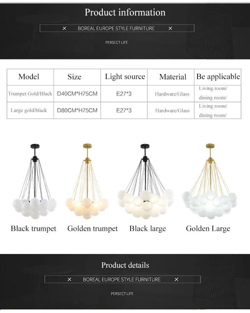 37-Glass Bubble Chandelier – Frosted Milky White Colorful Pendant