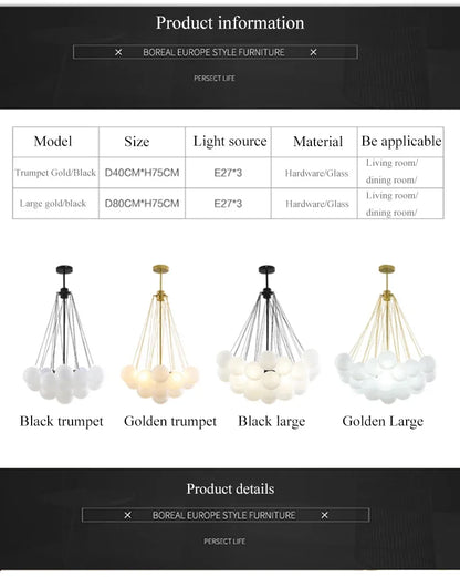 37-Glass Bubble Chandelier – Frosted Milky White Colorful Pendant
