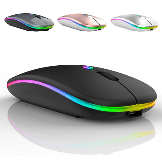 LED Wireless Bluetooth Mouse – USB Rechargeable RGB Silent Mouse