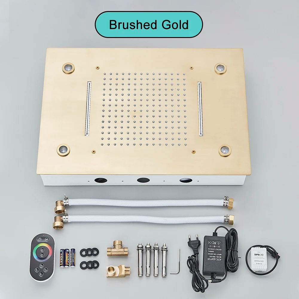 Black LED Rainfall Shower Head | Remote Control Ceiling Waterfall Tap