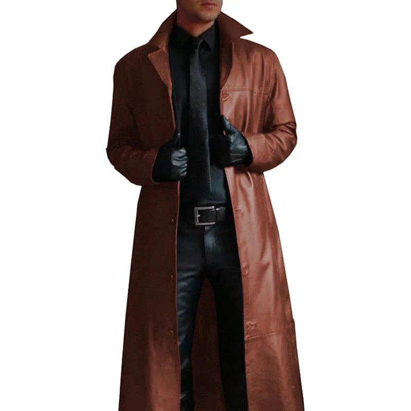 Cartmela Men's Faux Leather Trench Coat
