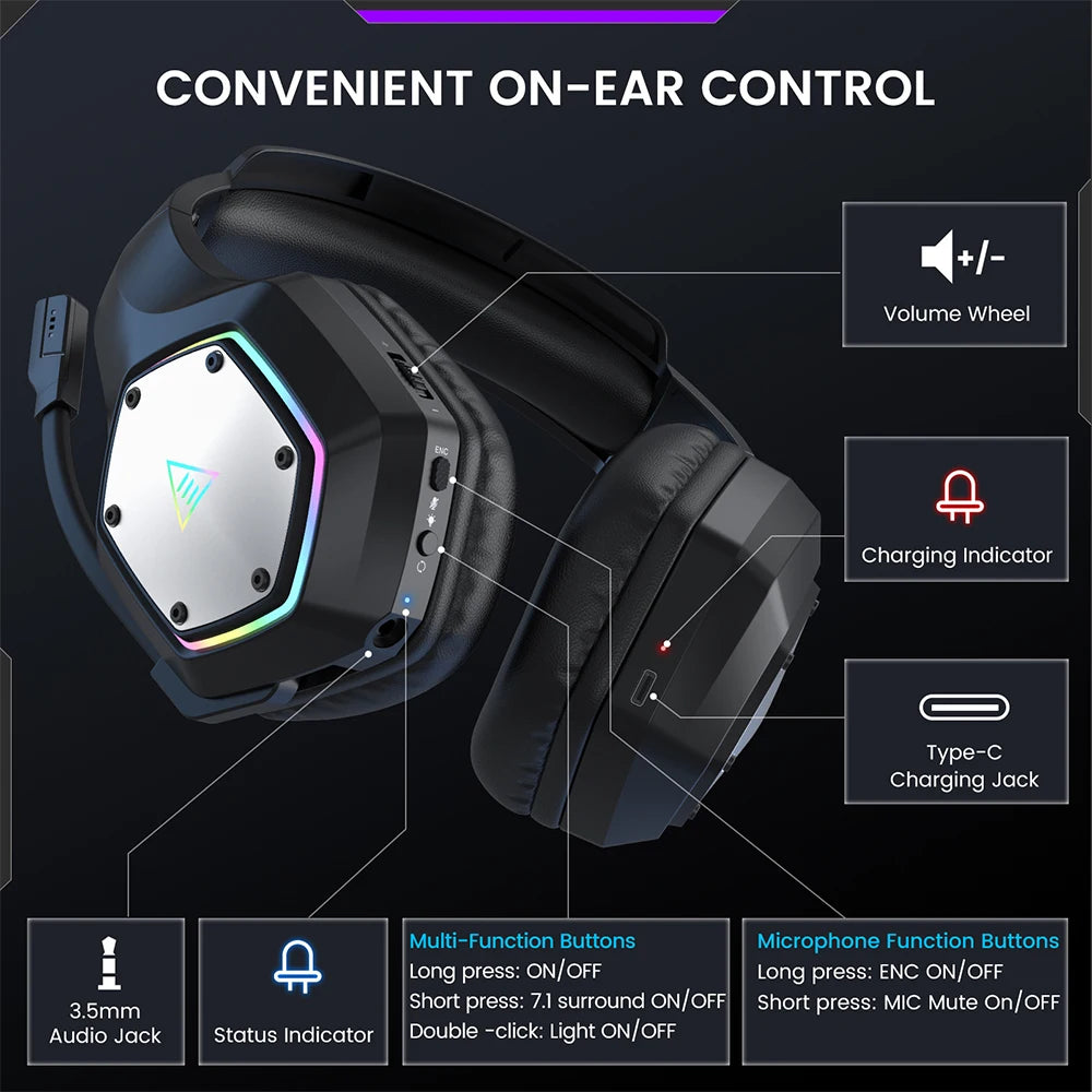 Cartmela E1000 WT Wireless Gaming Headset – 7.1 Surround with ENC Mic