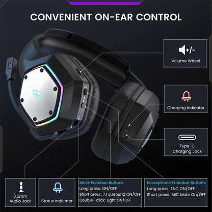 Cartmela E1000 WT Wireless Gaming Headset – 7.1 Surround with ENC Mic