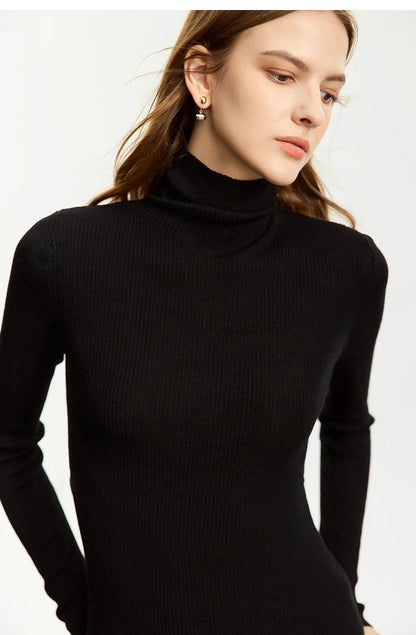 Women’s Slim Fit Turtleneck Sweater – Warm High Elastic Pullover