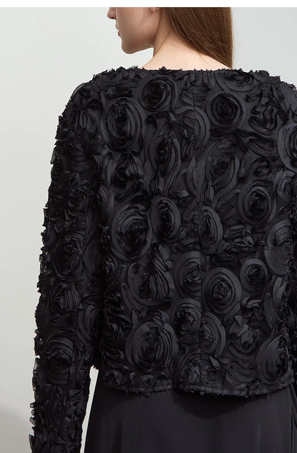 Women’s Elegant Short Jacket – Romantic Flower O-Neck Hook Button Coat