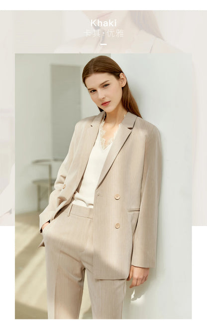 Women’s Office Blazer Set – Lace V-Neck Top & High Waist Pants