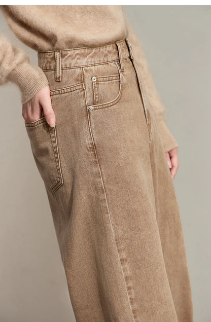 Women’s Retro Wide-Leg Jeans – Loose Straight Cotton Denim Pants