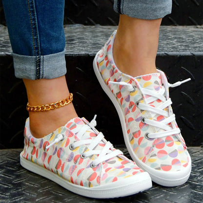 Women’s Floral Lace-Up Sneakers – Lightweight Casual Flat Shoes
