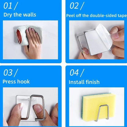 Stainless Steel Sink Sponge Holder – Wall-Mount Kitchen Organizer